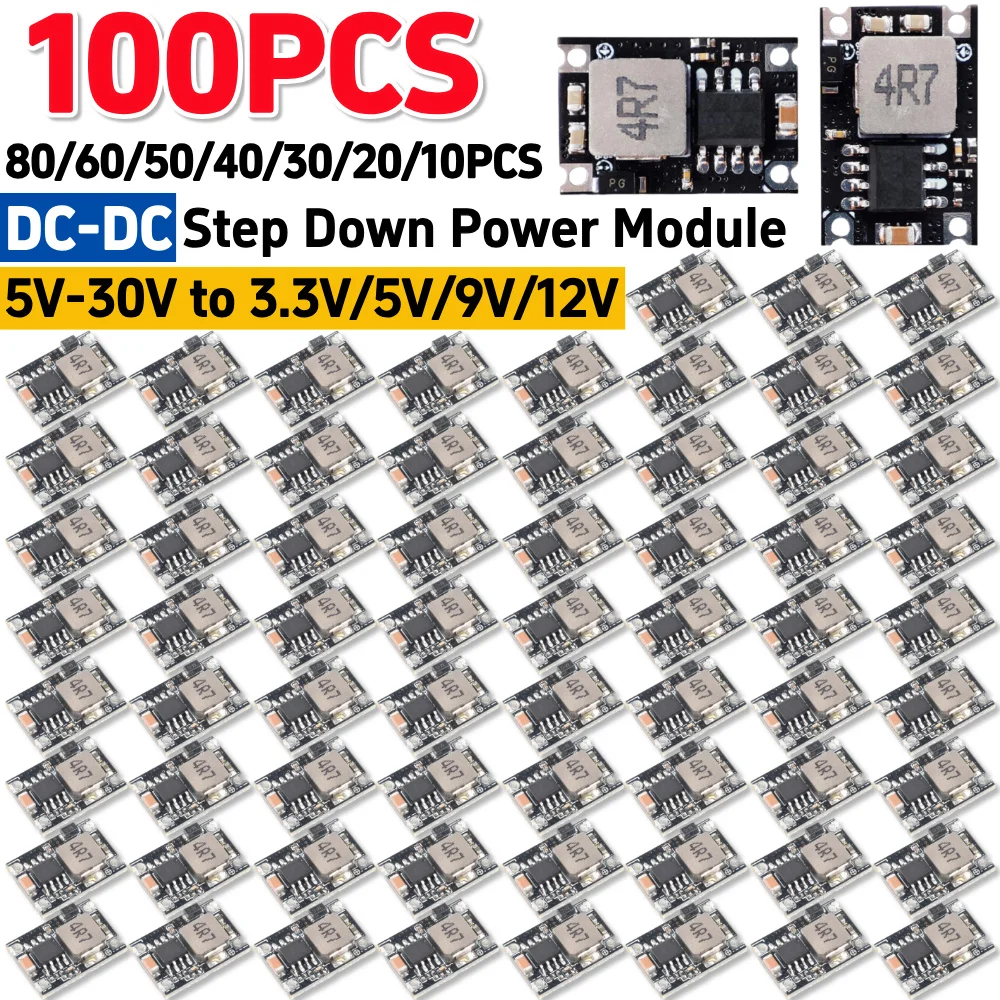 

100 шт. DC-DC понижающий преобразователь напряжения, модуль питания 5В-30В в 3.3В 5В 9В 12В, регулируемая плата питания для зарядки аккумуляторов