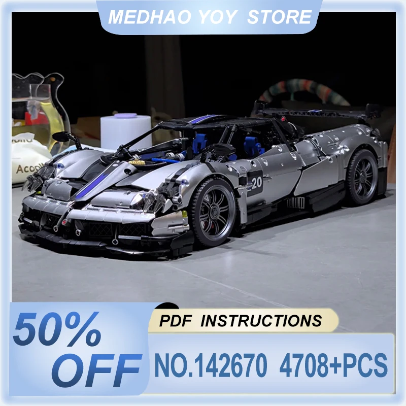 

Technical MOC Metallic Silver Track Version Hypercar 1:8 Cool Vehicle Model Buidling Brick Assembly DIY Toys Christmas Gifts Kid