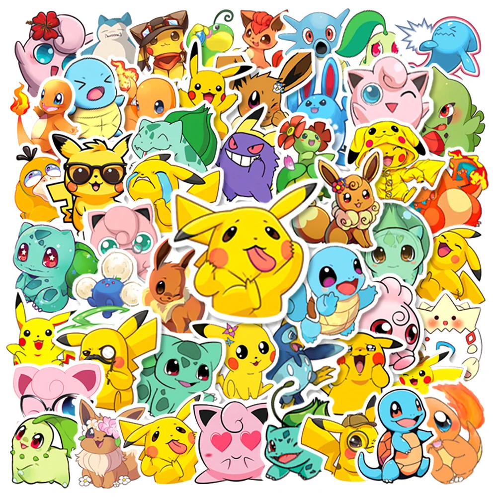 10/30/50pcs Kawaii Anime Pokemon Stickers Decals Fridge Phone Case Laptop Suitcase Decoration Cute Cartoon Sticker for Kids Toys