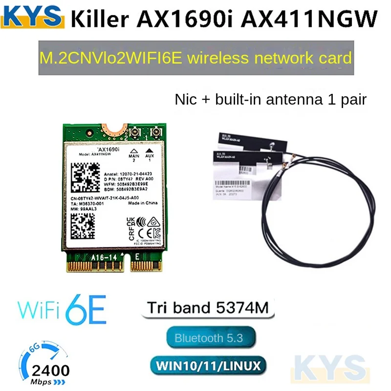 AX 1690i  Wi-Fi 6E AX411 For intel Killer AX1690i WIFI 6E Speed 2.4 Gbps 802.11ax 2.4/5/6GHz Bluetooth 5.3 BT5.3 AX411NGW