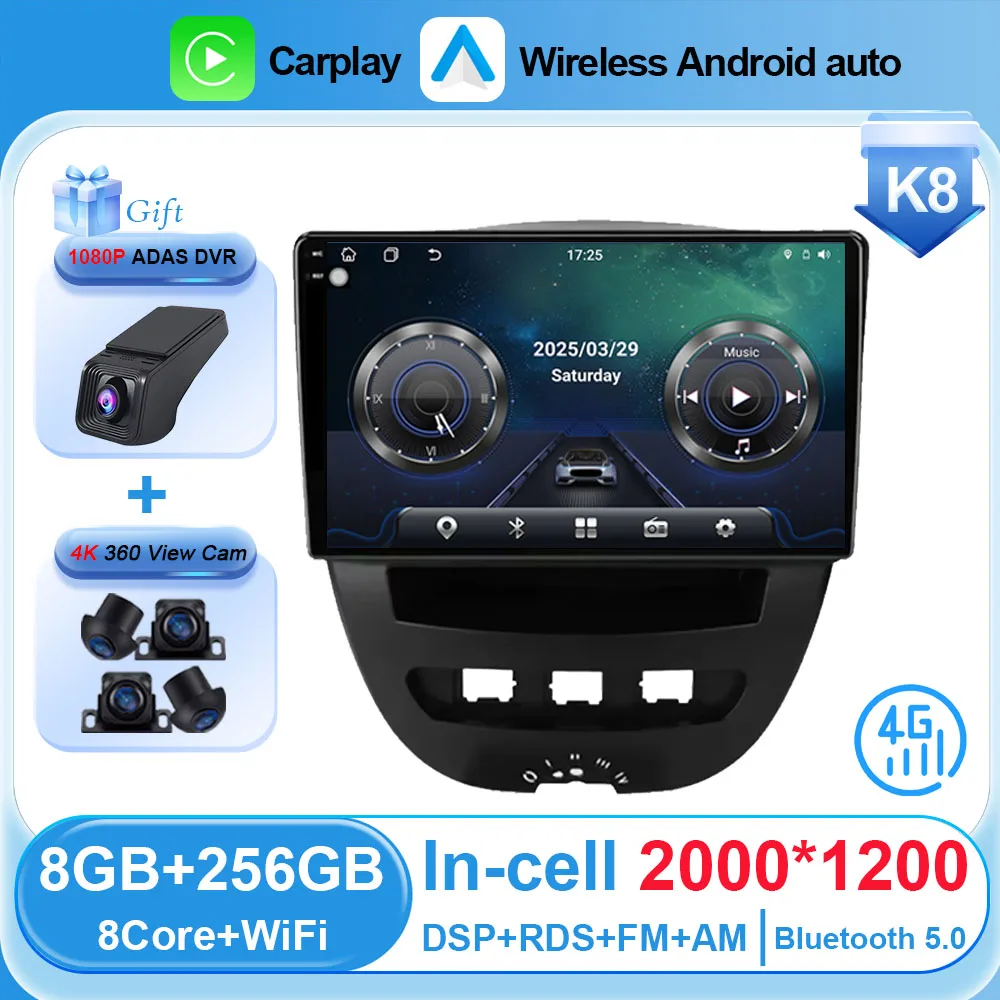 Auto Android 16 Voor Peugeot 107 Toyota Aygo Citroen C1 2005-2014 Auto Navigatie Speler Multimedia Auto Carplay 2Din DVD Stereo
