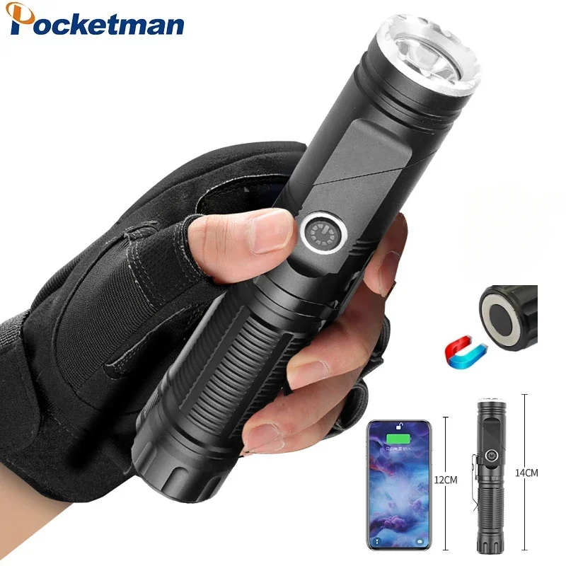 

High Lumen LED Flashlight USB Rechargeable Torch 90 Degree Rotatable Flashlights Outdoor Work Light Portable Hand Lantern