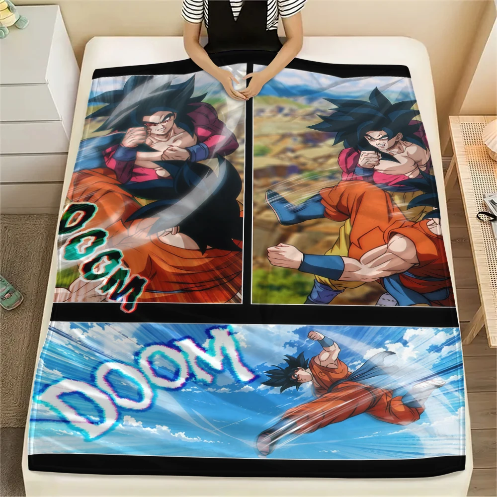 Dragon Ball Son Goku Flanelldecke, stilvoller Druck, ideal für Sofa, Schlafzimmer, Stuhl, Bett, Reisen, Picknick – HE20