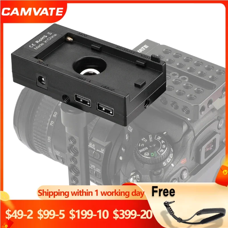 

CAMVATE NP-F970 Battery Mount Plate Adapter (WY-F01A)12V 8V DC 5V 9V With USB To Type C 3A Data Power Cable For BMPCC 4K 6K