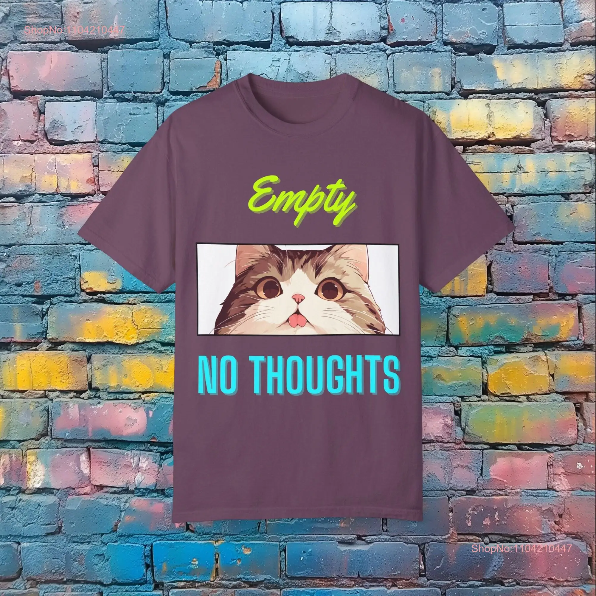 Empty Thoughts T Shirt Funny Cat  long or short sleeves