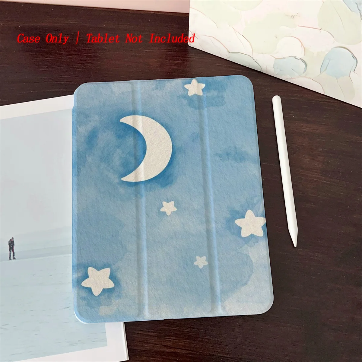 Dreamy Blue Background & White Moon + Stars iPad Case For Apple iPad Pro 11/12.9 Air 4/5 Mini 6 10th Gen Cover