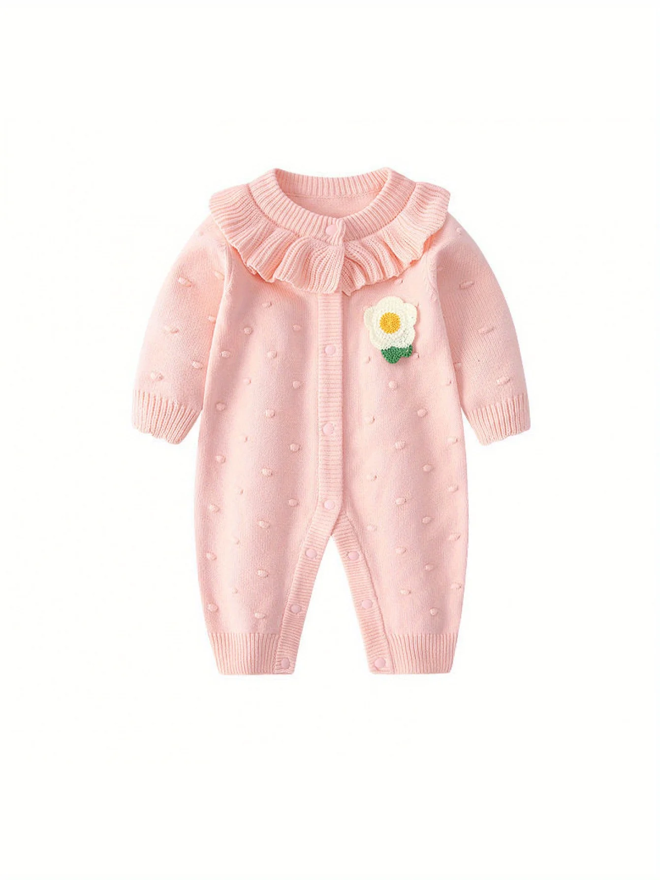 Spring and Autum Korean Style New Girls' Heart Long-Sleeved Jumpsuit Newborn Single-Breasted Cover-Up Crawling Suit Jumpsuit