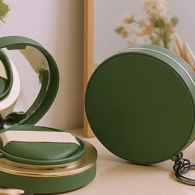 Empty Air Cushion Puff Box With Keychain Powder Sponge Mirror Portable Cosmetic Makeup Case Container For Bb Cream Foundation