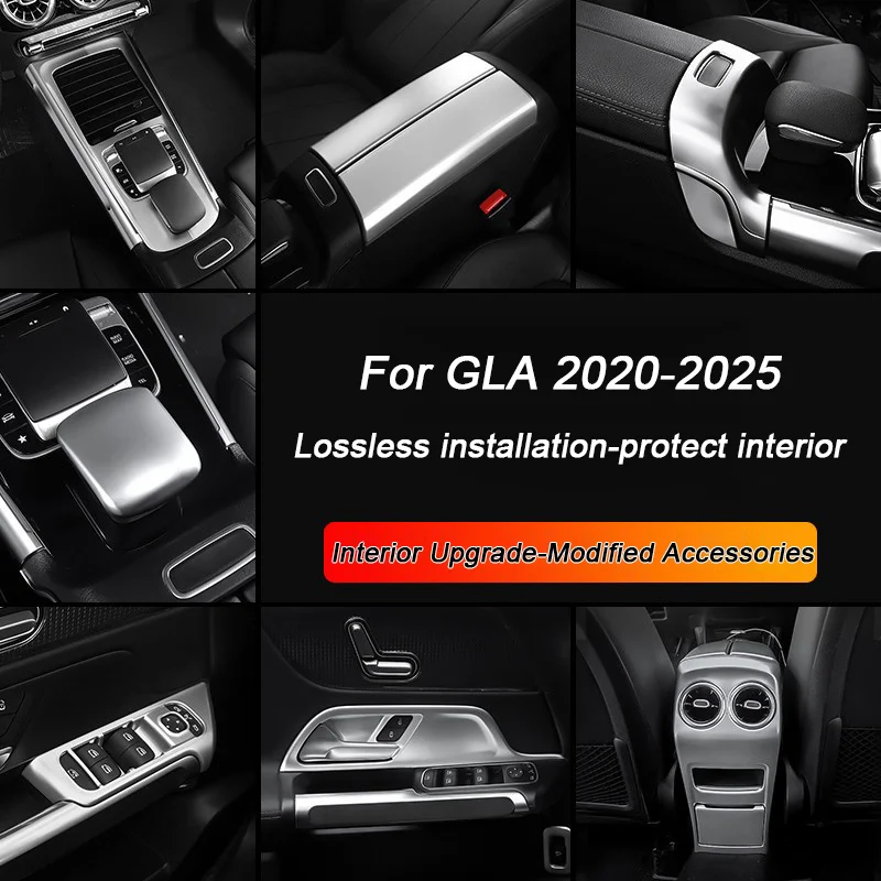 

For Mercedes Benz GLA H247 X156 2020-2025,Car Overlay Accessories Central Control Gear Panel Armrest Box Cover Air Outlet Frame