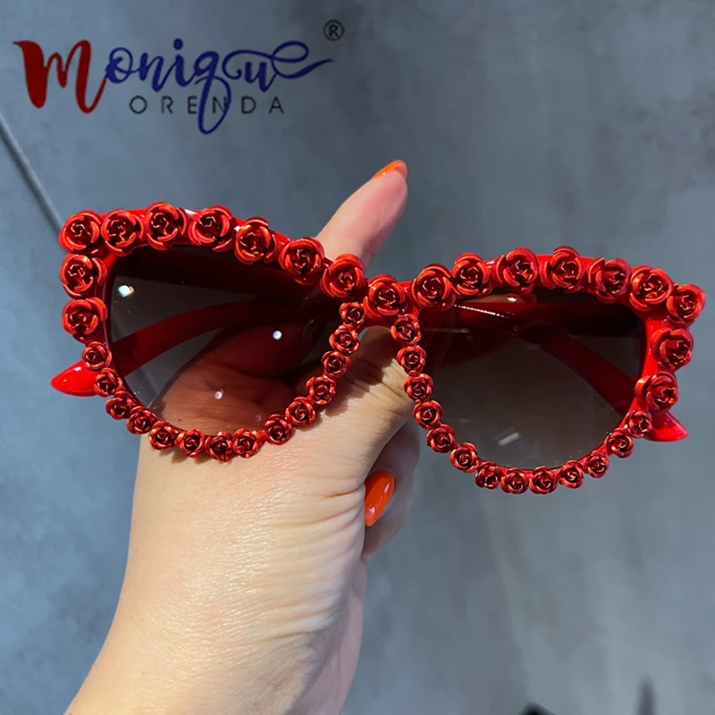Okulary przeciwsłoneczne damskie 2023 seksowny czerwony kwiat okulary przeciwsłoneczne kocie oczy Vintage odcienie UV400 okulary ochronne gafas de sol