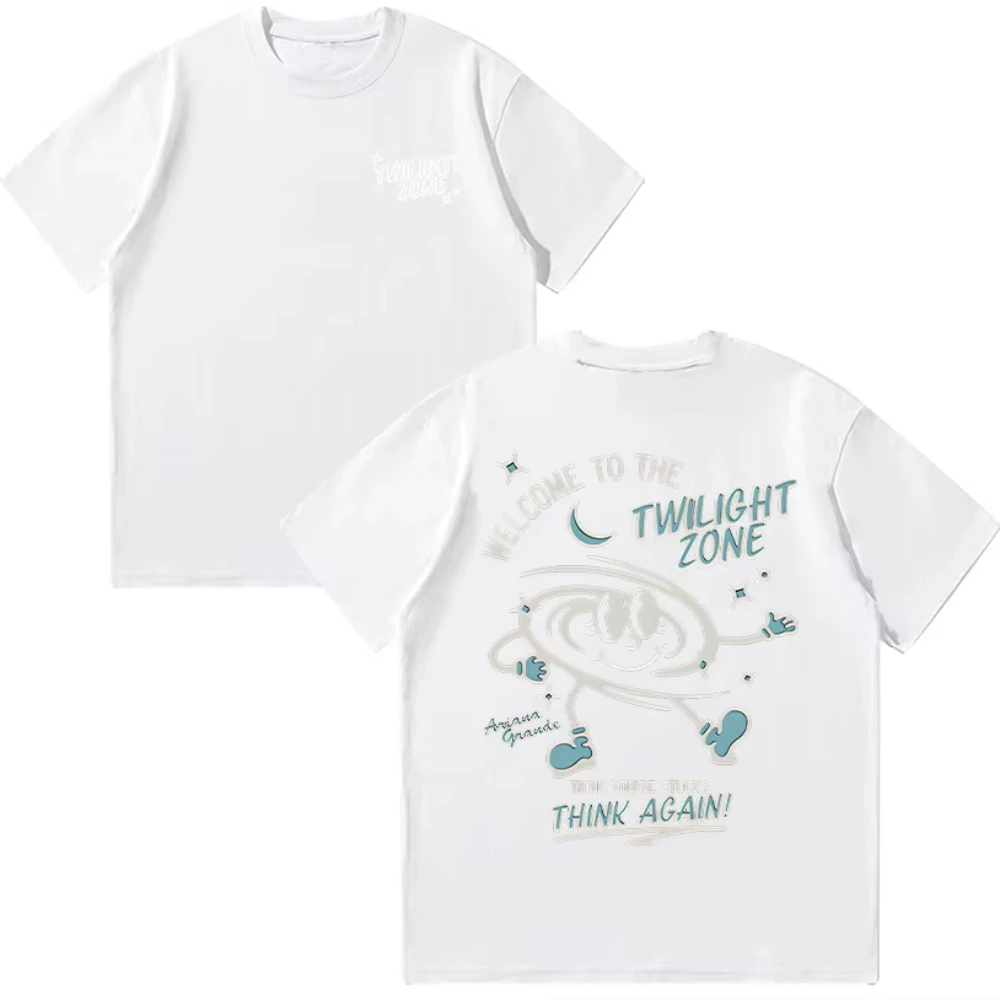 أريانا غراندي منطقة الشفق فكر مرة أخرى تي شيرت الرجال النساء خمر عالية الجودة القطن تي شيرت موضة عادية لينة المحملة Y2K القمم