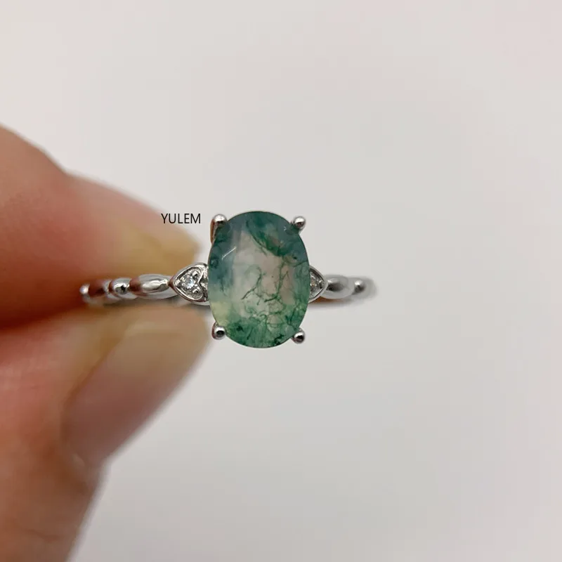 

YULEM Natural Green Moss Agate Ring for Women Vintage Gemstone Rings 925 Sterling Silver Jewelry Accessories