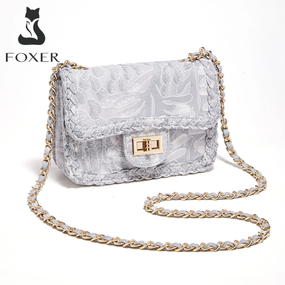 

Женская сумка-кроссбоди FOXER с цепочкой, из ПВХ-кожи, с клапаном и плетеным декором, элегантная дамская сумочка для повседневного использования и вечеринок