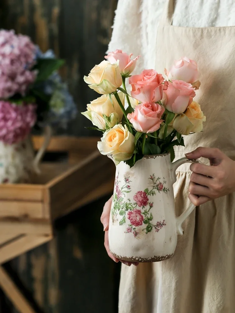 French vase retro pastoral creative art ceramic vase decoration living room flower arrangement hydroponic vessel decoration