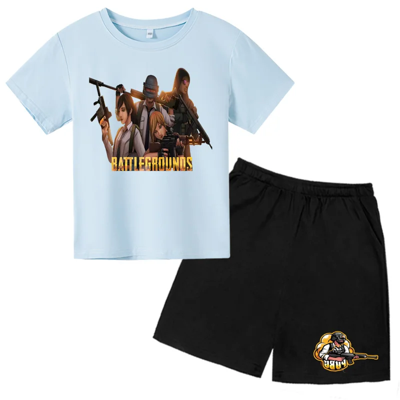 

KidsT T-shirt Set Printed Survival Game Boys and Girls Casual Sports T-shirt Set Two Piece Set Short Sleeve+Shorts