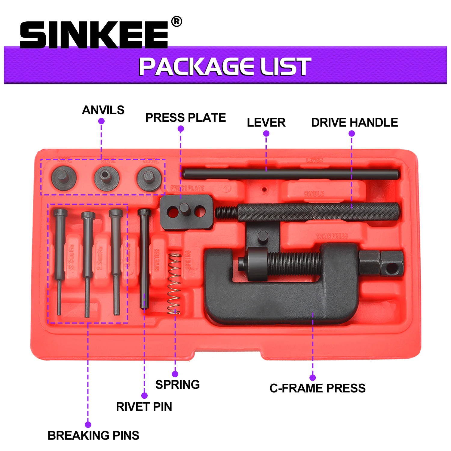 Motorcycle Bike Chain Breaker Splitter Link Riveter Universal Bikes Riveting Tool Set kit Cycling Accessories with Carry Box