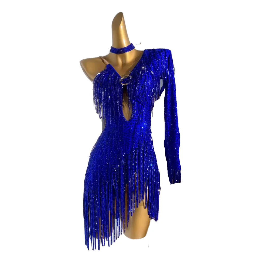 Latin Dance Dress High-end Custom Blue Demon Ji Lu Belly Dance Suit Cha Cha Tango Female Adult Stage Professional Clothing