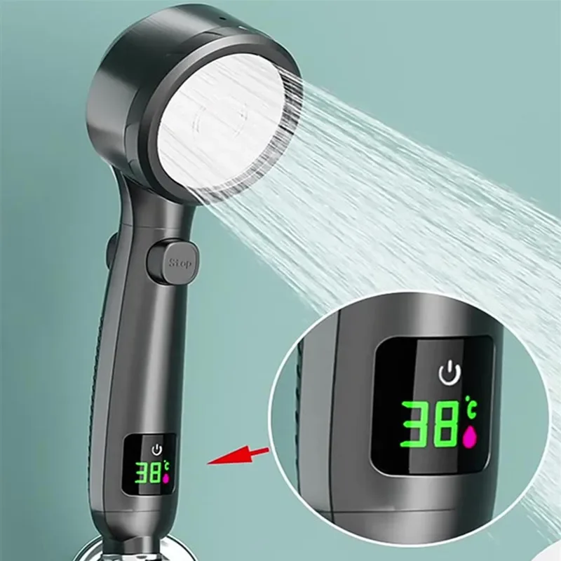 Smart 4-mode adjustable shower head LED temperature display shower head Adjustable shower Water-saving bathroom accessories