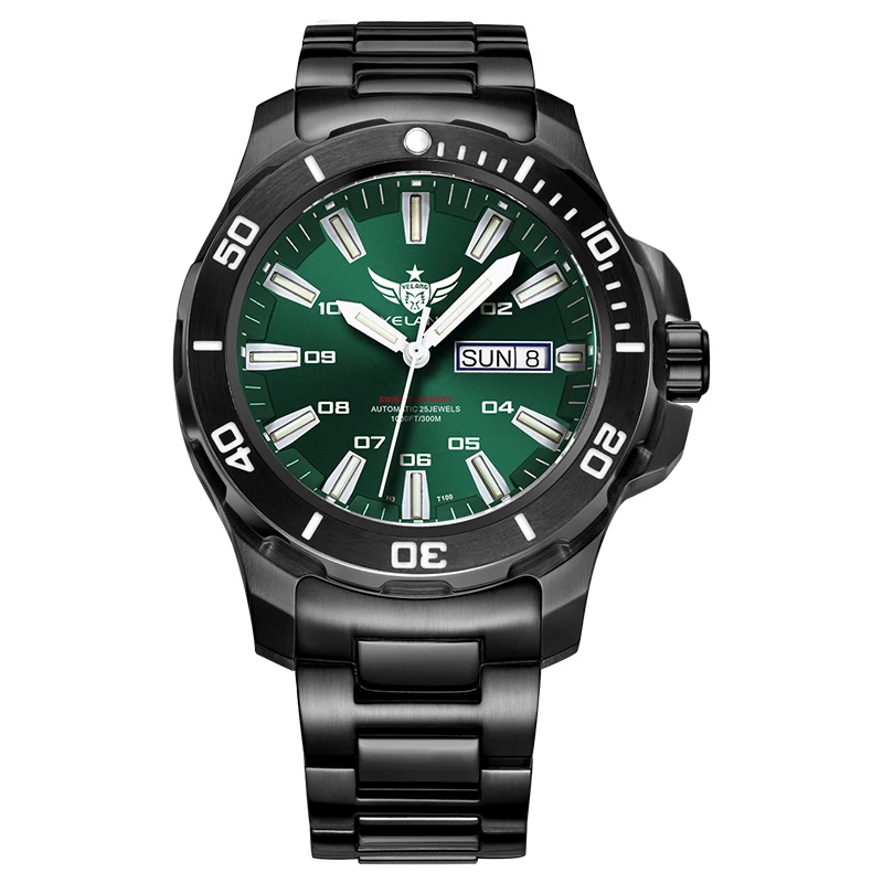 

Мужские автоматические часы YELANG, 44 мм, механические наручные часы для дайвера, 30 бар, водонепроницаемые светящиеся трубки, SW220, сапфировое стекло, дата недели