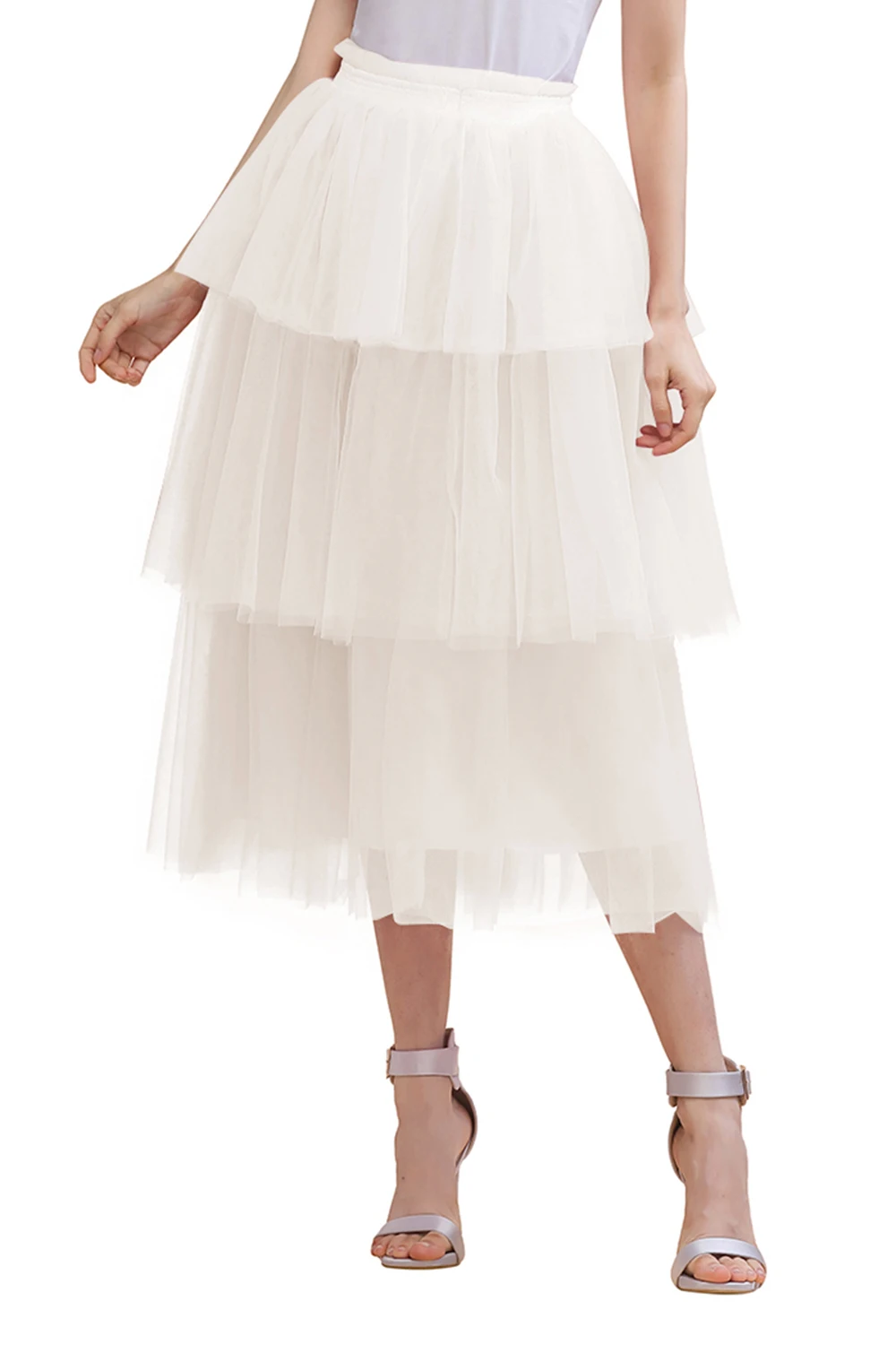 BABYONLINE تول توتو التنانير الطبقات رقيق شبكة كعكة تنورة مرونة عالية الخصر ميدي العجل طول نصف زلات فستاين سهرة/فساتين الحفلات ثوب نسائي