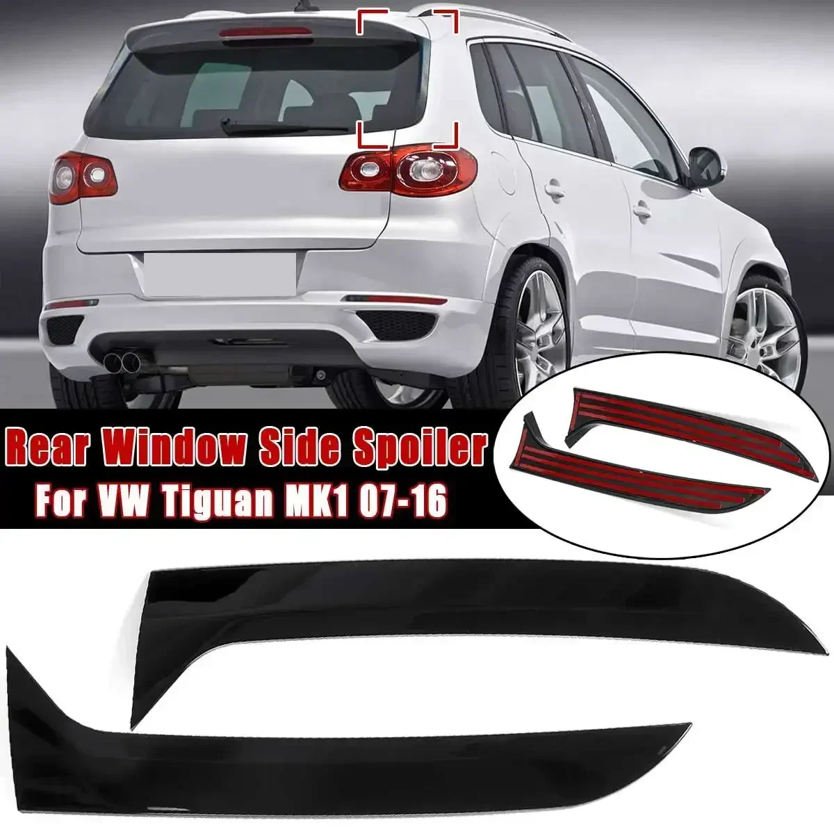 Glanzend Zwarte Achterruit Zijspoiler Canard Canard Splitter Voor Vw Tiguan Mk1 2007 2008 2009 2010 2011 2012-2016/Voor Mk2 2017 +