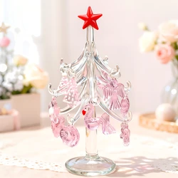 Glass Christmas Tree With 12 Pink Angel Rose Bow Flamingo Butterfly Foot Heart Shell Marble Ball Flower Tree Pendant Accessories