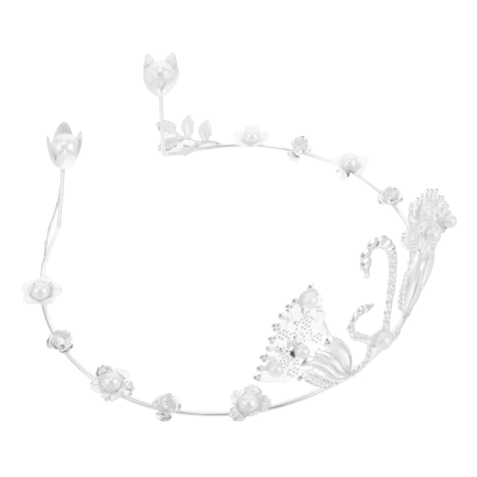 

Swan Crown Cake Topper Pearl Decor Korean Style Birthday Wedding Cake Decoration Mini Flower Bouquet Accent Crown