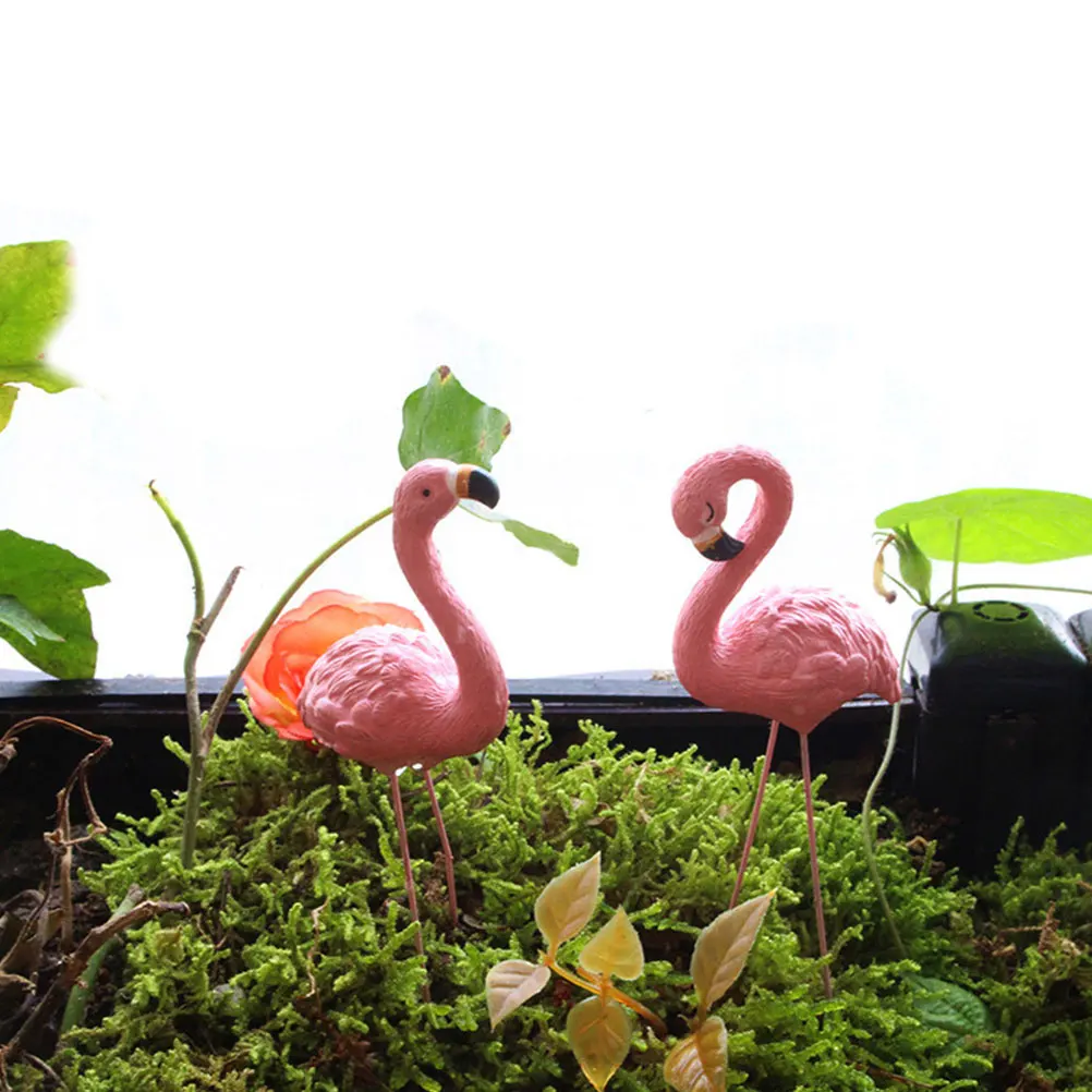

4Pcs Durable Resin Flamingo Decor Multifunctional Garden Yard Art Mini Bonsai Decors Flamingos for Yard Lawn Flamingo