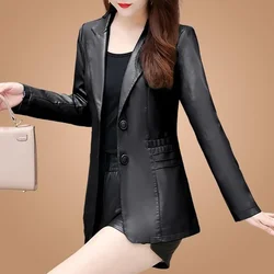 Chic Casual Leather Jacket Women's Overcoat 2025 New Autumn Fashion Slim Short Motorcycle High-End Suit Leather Jacket Outwear