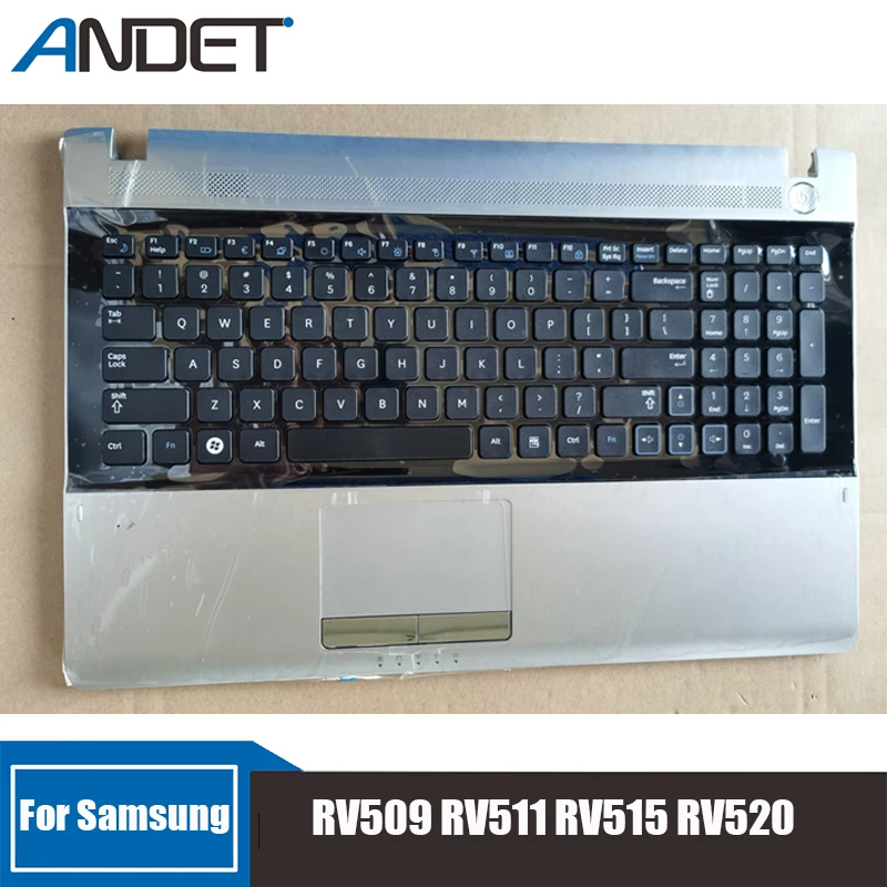 New Original For Samsung RV509 RV511 RV515 RV520 US Palmrest Upper Case Laptop C Shell Silver Keyboard Bezel Top Cover Touch pad