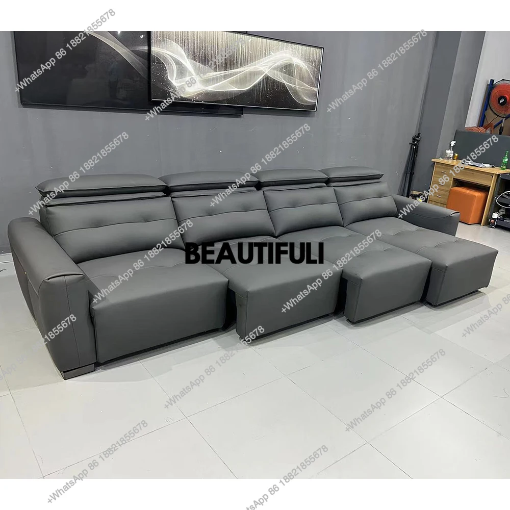 

Modern Convertible Sectional Sofa Bed - Adjustable Headrest, 4-Seater Upholstered Genuine Leather Sleeper Couch