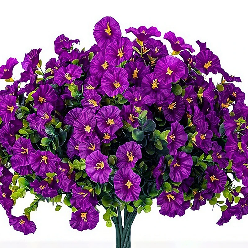 4 bundels kunstbloemen nep zijde Morning Glory bloem eucalyptus planten UV-bestendig tuin zomerhuis buitendecoratie