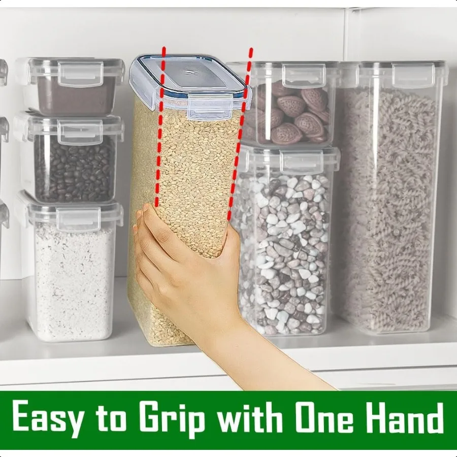 Recipientes herméticos de armazenamento de alimentos com tampas, conjunto de 14 organizadores de despensa de cozinha e armazenamento para cereais, farinha, açúcar, macarrão, lanche