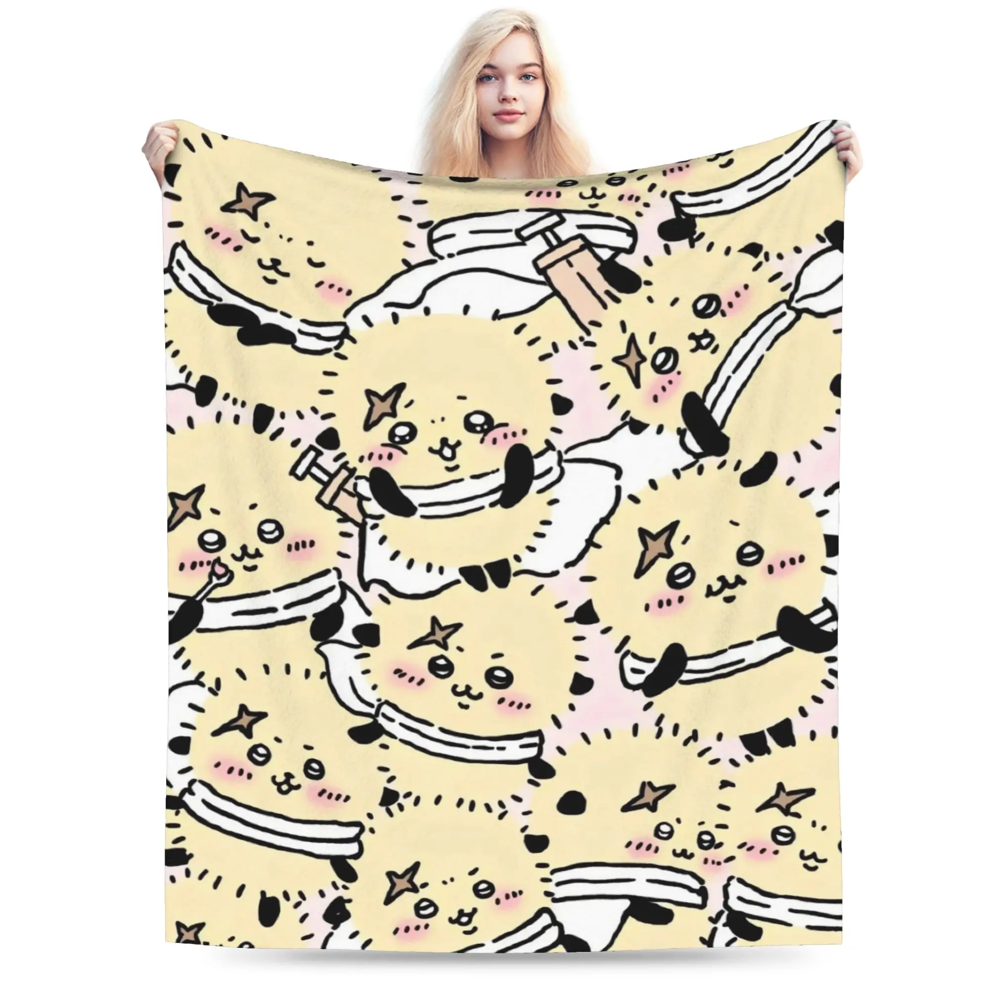 Cute Kawaii C-ChiikawaS Cartoon Movie Super Warm Blanket  Camping Plush Throw Blanket Outdoor Flannel Bedspread Sofa Bed Cover
