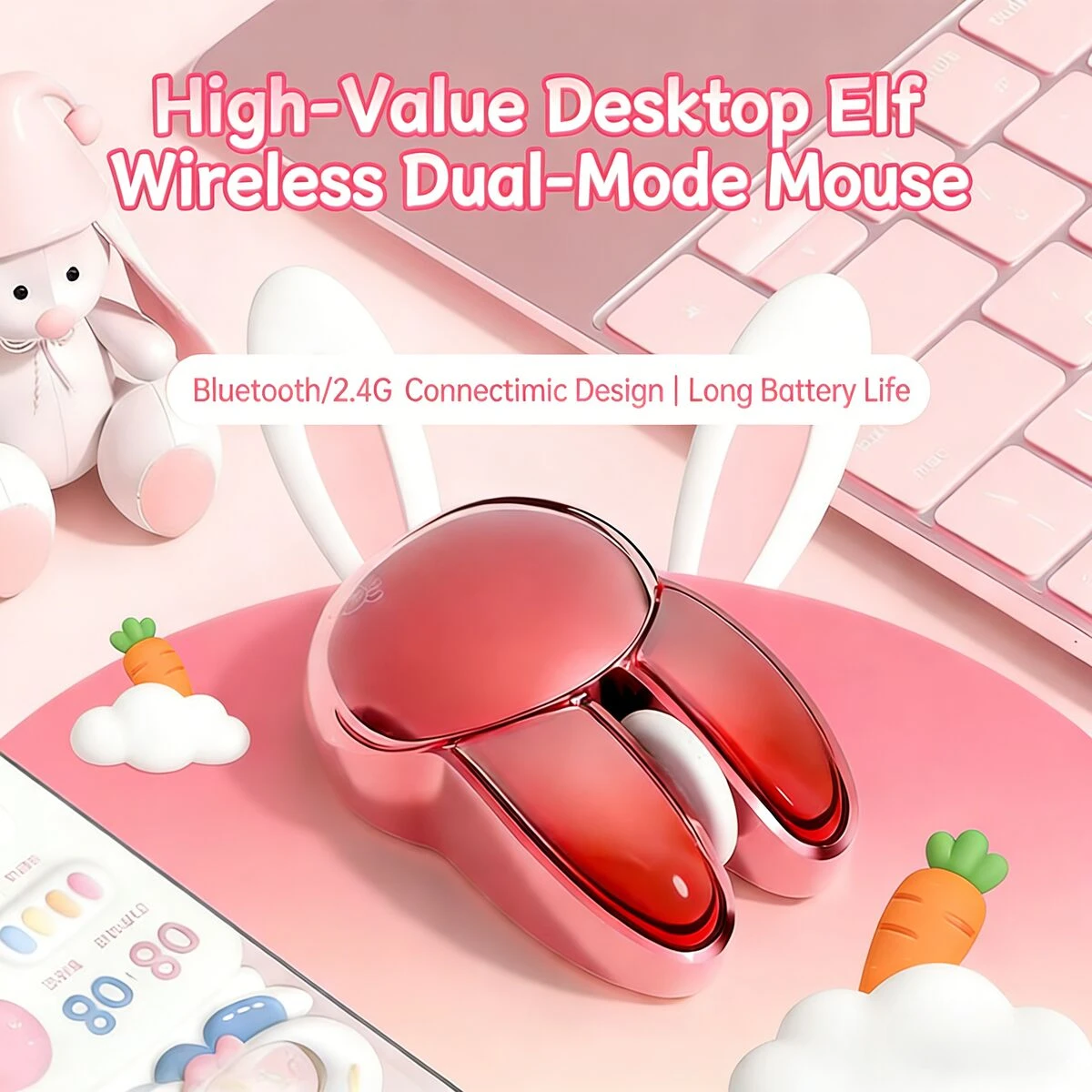 

Cute Rabbit Ear Shape Dual-Mode Mouse 2.4G+Bluetooth Lightweight Mute Ergonomic Plating Portable Mice For PC Laptop Office Home