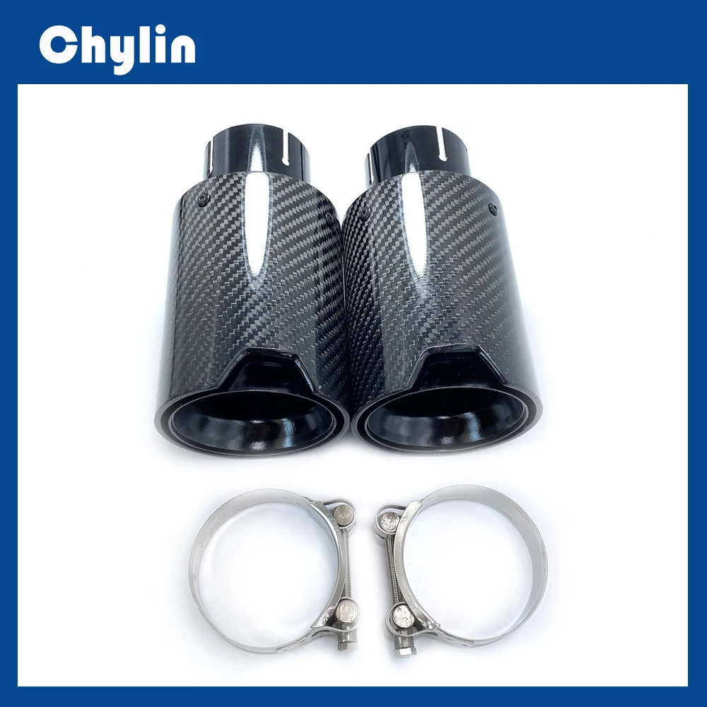 Free Shipping 1 Piece Universal Glossy Black Carbon Fiber Exhaust tips For BMW M3 M4 M5 M6 exhaust pipe Muffler tips