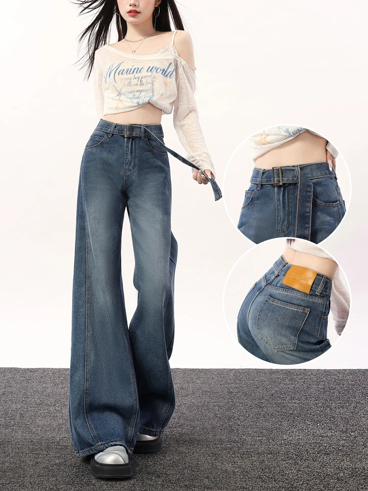 

High Waist Wide Leg Skinny Denim Jeans Women's Spring New Style Casual High Waist Slimming Loose Straight Cut Trousers