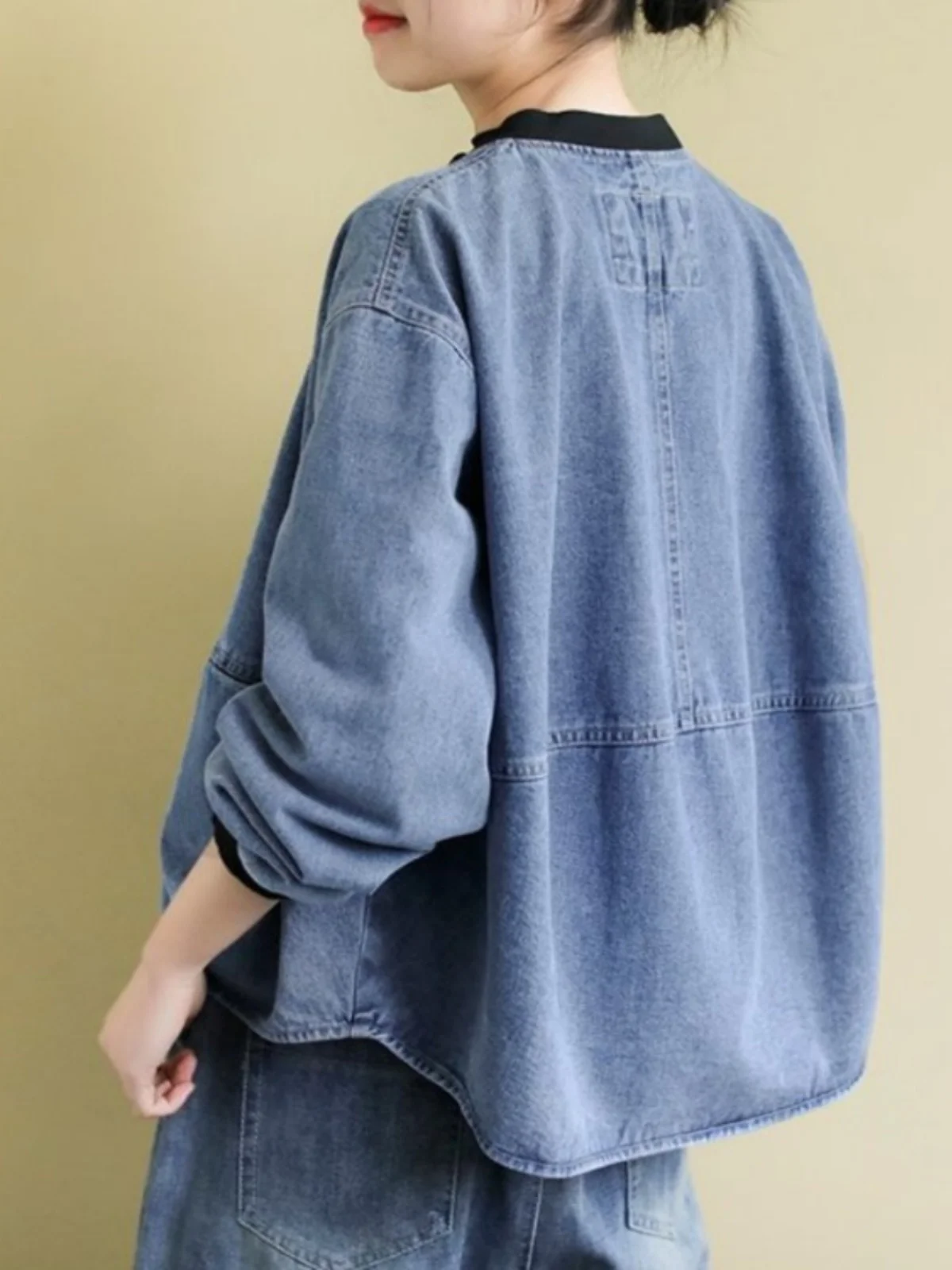 Chaqueta Corta Informal Hoada con Cierre, Cuello Redondo, Manga Larga, Estilo Urbano para Mujer, Mezcla de Aodón y Poliés...