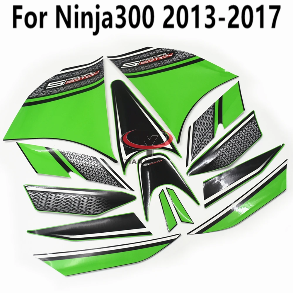 

For Ninja300 2013-2017 Green black mesh pattern Silkscreen Applique Motorcycle Bodywork Decal Kit Stickers