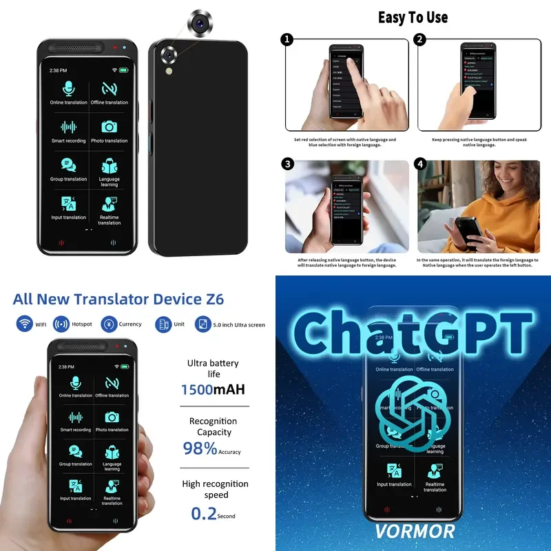 Z6 AI Language Translator Device For 138 Languages Online Offline Real Time Communication Portable Translation Equipment