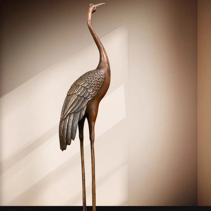 Brass turtle and crane figurine, single piece, featuring a red-crowned crane and a longevity turtle, a mythical creature, a door