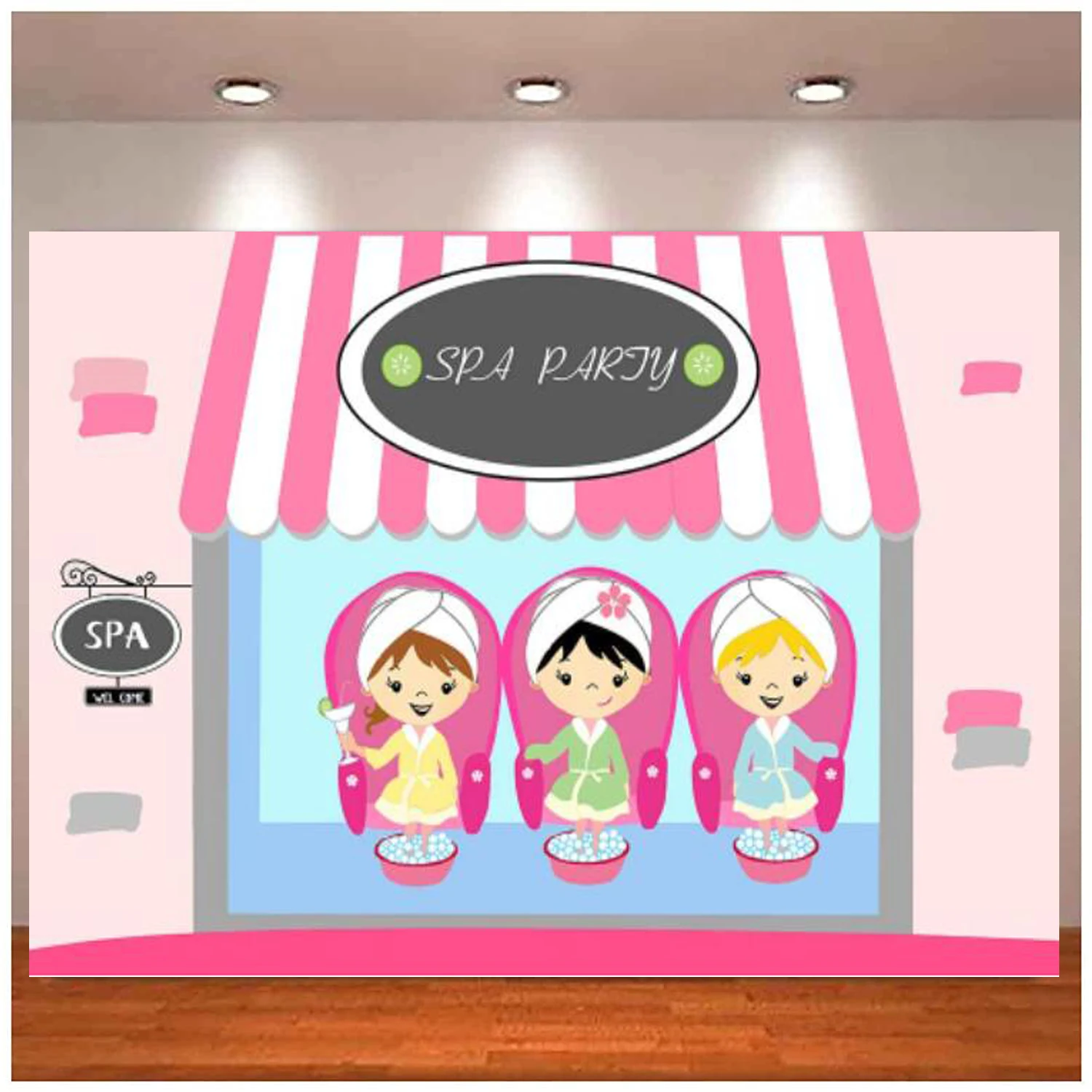 

Girl Spa Party Backdrop Sweet Pink Princess Background Makeup Birthday Party Banner Decor Portrait Studio Dessert Table Scene