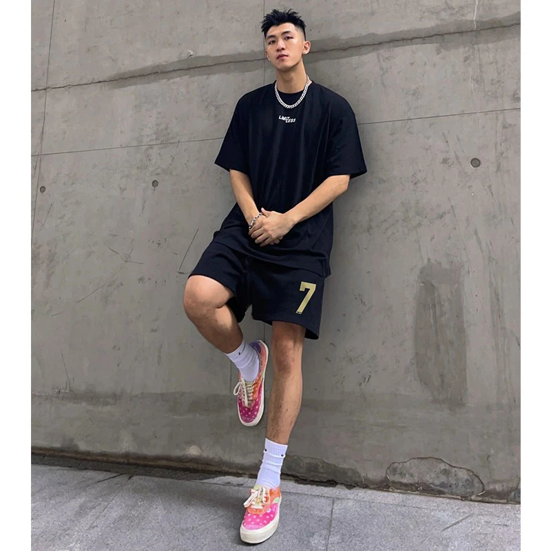 

Casual Loose Men's Harem Pants Five-Point Dstring Simple American High Street Sle Sport Straight ort Trousers