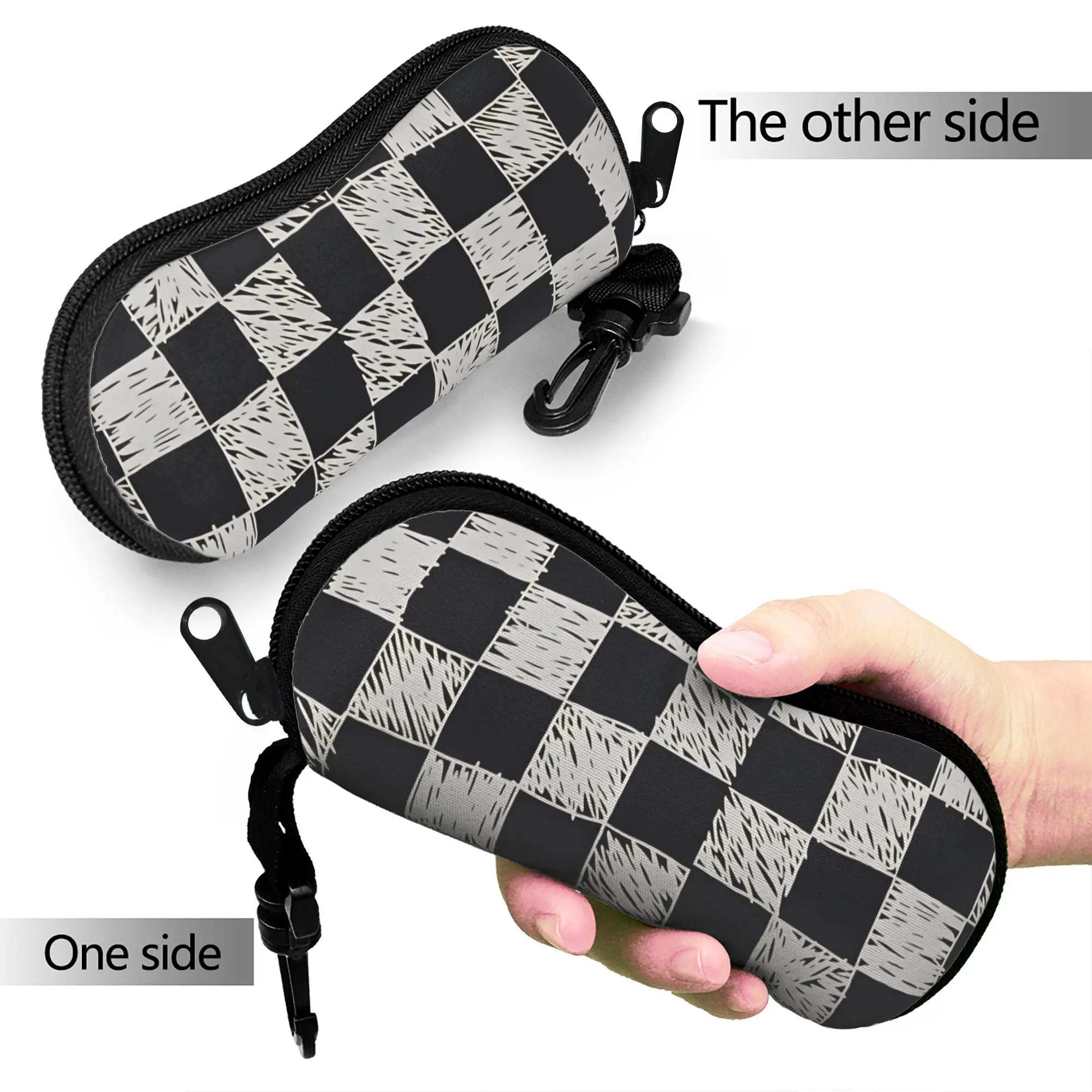 Black and white check Glasses Case  Pocket Sunglasses Pouch For Men Women Trend Eyewear Bag Zip Eyeglass Cases Cover