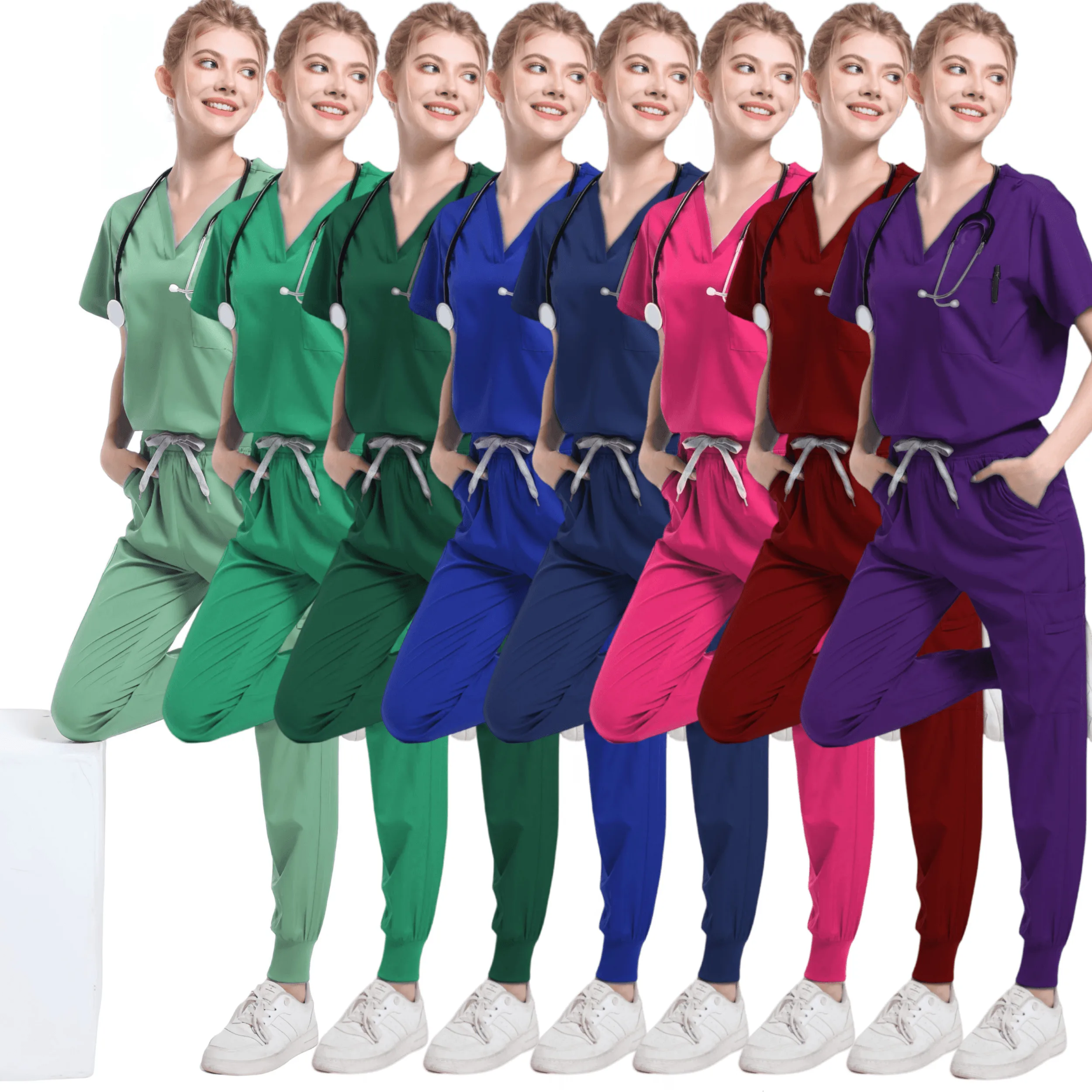 Fashion Colors Stretch Uniform Suits Sets Nurse Medical Scrubs Comfortable Hospital Uniforms Unisex Phary Clinic Scrub Set