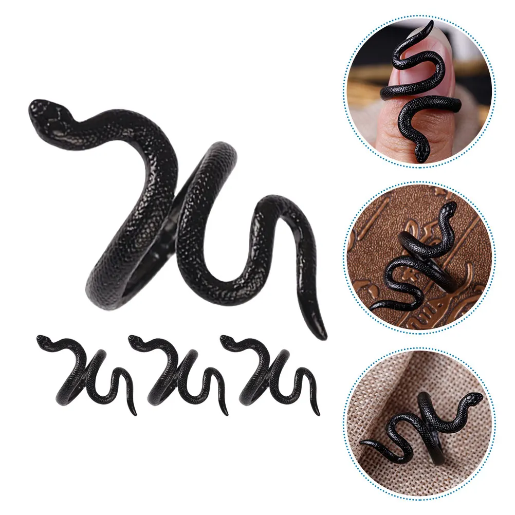 

4pcs Adjustable Snake Shaped Ring Punk Gothic Opening Finger Ring For Women Men Retro Halloween Decorative Jewelry Gift