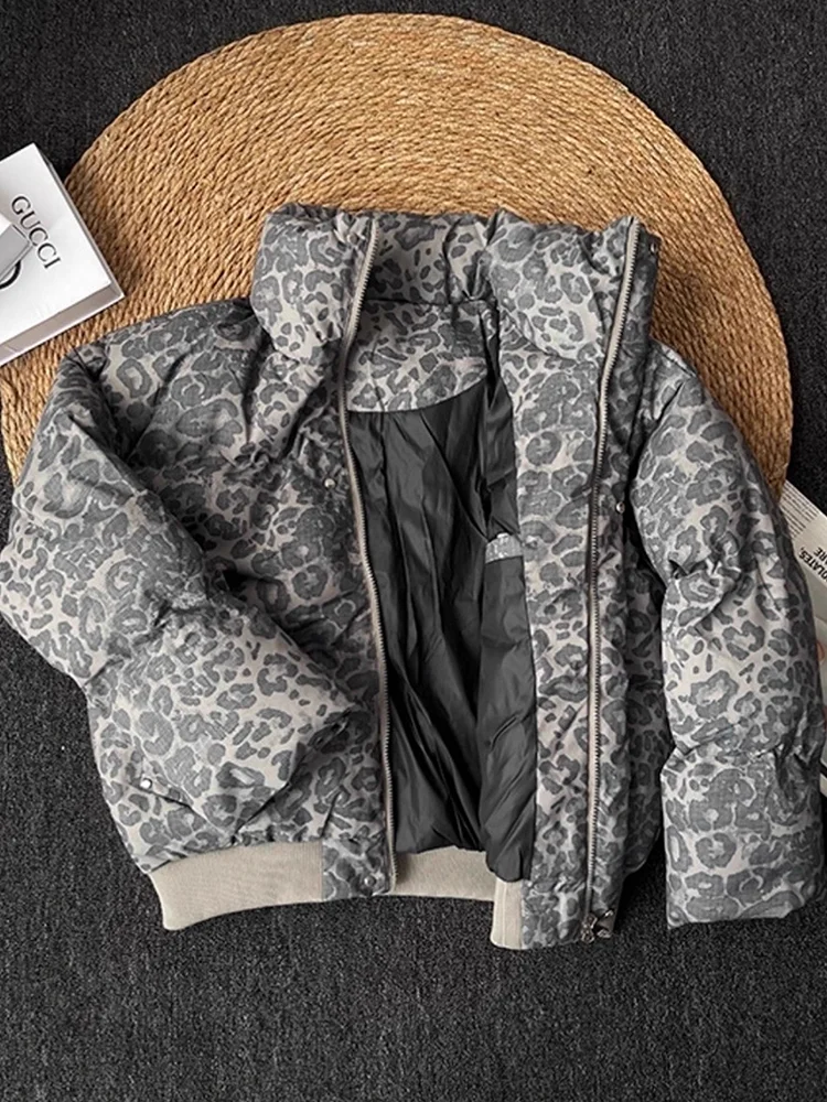 

American Sle Men's Winter Thiened Fce Lined Cotton Jaet Leopard Print Bread Sle ort Collar Warmth Youth Faion