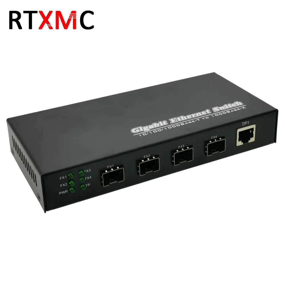Gigabit SFP Media Converter SFP to 4 RJ45, 100/1000M Fast Ethernet Transceiver Module, IP Camera Fibre Channel Switch