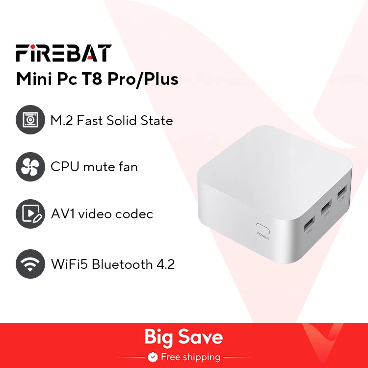 FIREBAT T8 Pro Plus Mini PC Intel Celeron N5095 N100 ordenador de juegos de escritorio 8GB 16GB 256GB 512GB DDR4 DDR5 WIFI5 BT4.2