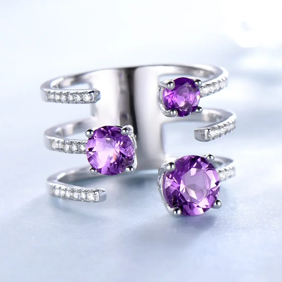 

Multilayer Ring Amethyst Rings for Women Opening Ring 925 Sterling Silver Rings Round Rings Engagement Valentine's Day Gift